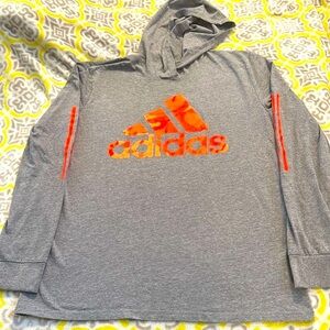XL adidas hooded long sleeved t-shirt gray & orange kids tshirt with hood